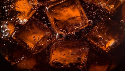 Close up on Ice Cubes in Cold Coke Beverage Generative AI