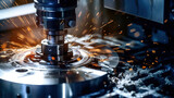 Finishing metal working on high precision grinding machine in workshop. Generative Ai