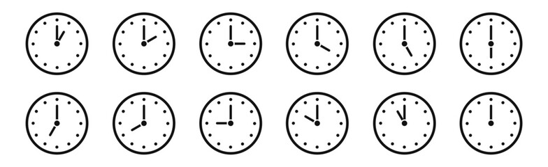 Wall Mural - time & clock icon set. clock time line icons. 24 hours. time symbols collection. vector