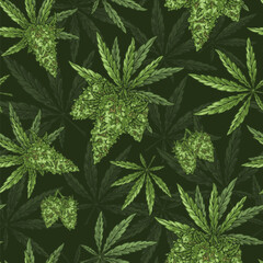 Canvas Print - Blooming cannabis colorful pattern seamless