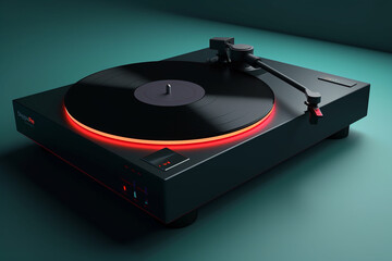 Fototapete - A sleek and minimalist record player in a matte black finish, incorporating modern technology while paying homage to the retro aesthetics. Generative AI technology.