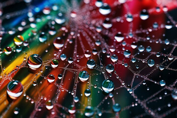 Aufkleber - A close-up of a dew-covered spiderweb, highlighting the intricate network of threads and water droplets. Generative AI technology.