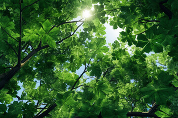 Poster - A tessellated design of interlocking leaves and branches, resembling a lush forest canopy.  Generative AI technology.