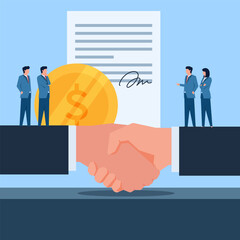 Handshake for agreement of obligation. Business flat vector concept illustration.