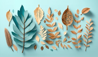 Wall Mural - design inspiration: a creative arrangement of dried leaves on a sky blue backdrop. meaning of autumn