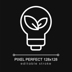 Sticker - Eco friendly electricity pixel perfect white linear icon for dark theme. Isolated vector illustration. Thin line illustration. Isolated symbol for night mode. Editable stroke. Poppins font used