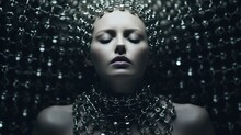 A Woman Wearing A Chain Head Piece. Generative AI Art.