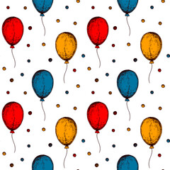 Wall Mural - Balloon seamless pattern. Colorful hand drawn background in sketch style. Birthday celebration design. Vector illustration. Design for holiday event, carnival invitation, greeting card