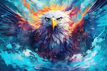 Poster - art eagle in space . dreamlike background with eagle . Hand Drawn Style illustration 