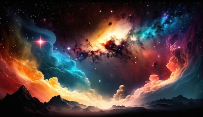Wall Mural - beautiful nebula and star field in the night sky. generative ai