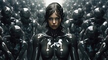 A Woman In A Black Suit. Generative AI Art.
