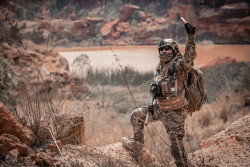 Wall Mural - Soldiers of special forces on wars at the desert,Thailand people,Army soldier