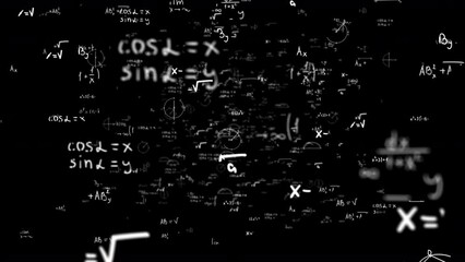Wall Mural - math and physics formulae pass through the screen and fall away. animation of maths equations. fast 