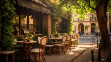 Charming Parisian Sidewalk Cafe,outdoor Tables, Paris, France. Generative AI