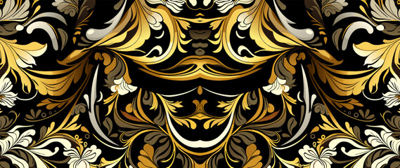 Wall Mural - Abstract baroque black and gold floral background