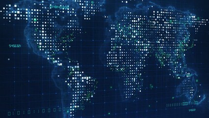 Wall Mural - digital technology concept, world map abstract background.digital cyberspace with particles and digi