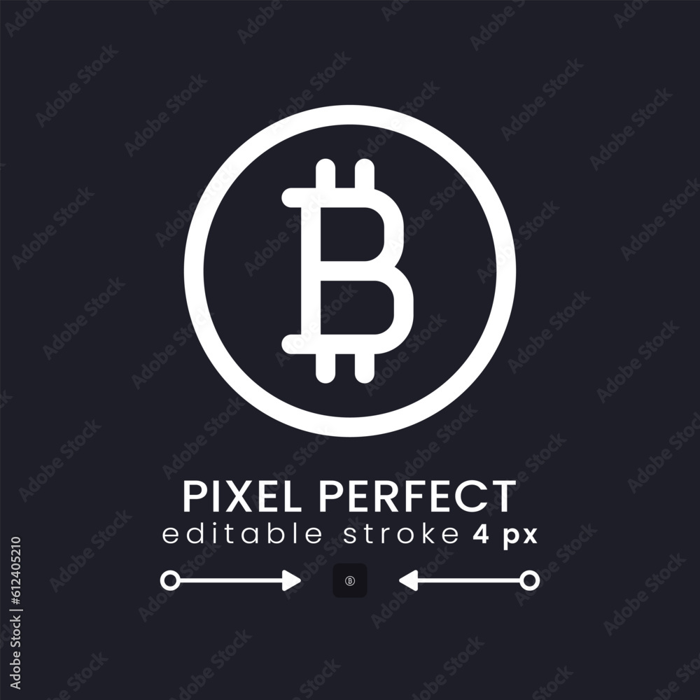 Bitcoin white linear desktop icon on black. Virtual money. Financial ...
