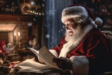 Santa Claus Checking His Gift List - Illustration Created With Generative Ai