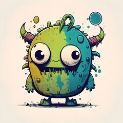 Wall Mural - Cute funny cartoon monster, ai generated