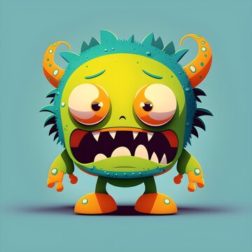 Cute funny cartoon monster, ai generated