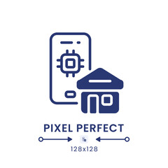 Sticker - Home Automation app black solid desktop icon. Internet of Things devices. Pixel perfect 128x128, outline 4px. Silhouette symbol on white space. Glyph pictogram. Isolated vector image