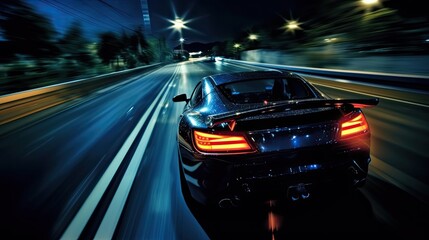 Adrenaline Rush: Midnight Racing Along Japan's Open Roads in a Sports Car. Generative AI