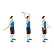 Man doing shoulder pole or broomstick stretch exercise. Flat vector illustration isolated on white background