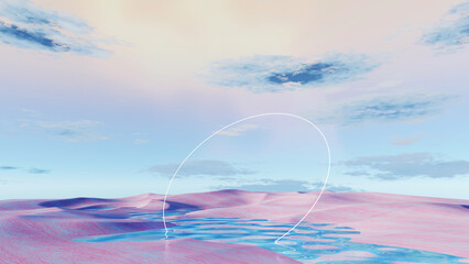 Wall Mural - 3d render surreal pastel landscape background with geometric shapes, abstract fantastic desert dune 