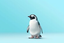  A Penguin Standing On A Blue Background With Its Head Turned To The Side And Eyes Closed, With Its Head Turned To The Side,.  Generative Ai