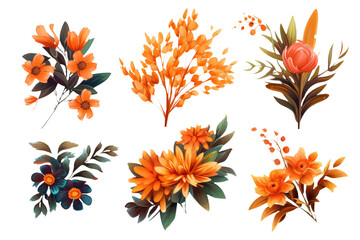 Collection of floral elements with a set of autumn wildflowers, AI Generative AI