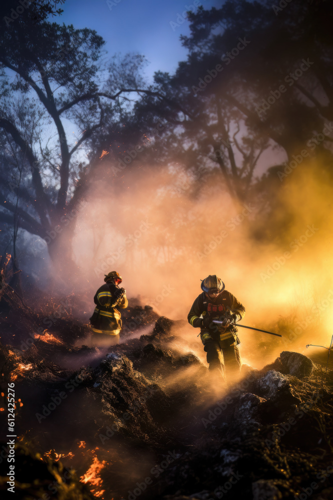 AI generated Firefighters fighting a fire in a forest Stock ...