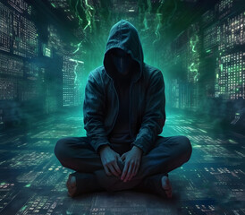 Canvas Print - Anonymous hacker. Concept of cybercrime, cyberattack, dark web. AI generated