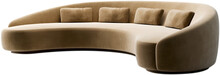 Isolated Png Beige Curved Velvet Luxury Designer Sofa, Transparent Background