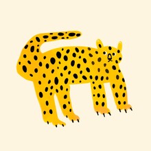 Cute Funny Leopard. Abstract, Cartoon Quirky Character. Childish Drawing Style. Hand Drawn Illustration. Poster, Print, Logo, Design Template