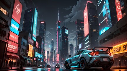 Poster - Neon Velocity: Futuristic Sports Car with Dazzling Light Trails