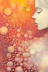 Wall Mural - Woman lost in meditation and contemplation, universe of bubbles around her, dreaming woman. Spirituality, esoteric, prayers. Generative AI.