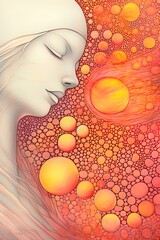 Wall Mural - Woman lost in meditation and contemplation, universe of bubbles around her, dreaming woman. Spirituality, esoteric, prayers. Generative AI.