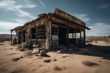 An Abandoned Shop In The Middle Of The Desert.Created With Generative Ai