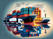 Transportation and logistic network distribution growth Container cargo ship and trucks 12