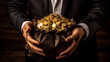 Businessman holding a bag full of golden coins.Created with Generative AI technology.