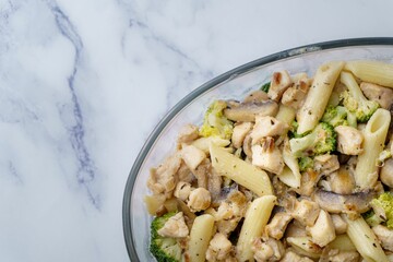 Poster - Closeup of pasta with chicken and mushroom