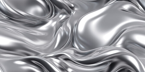 Wall Mural - Abstract 3D Background with flowing liquid metal texture. Seamless silver texture. Generative AI