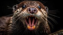 An Amusing Photo Of An Otter With Its Mouth Wide Open, As If Caught Mid-yawn, Showcasing Its Delightful And Expressive Face Generative AI