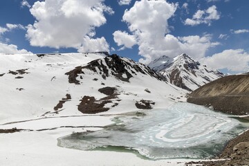 Wall Mural - Scenery of a frozen Shiva lake and snow covered mountains