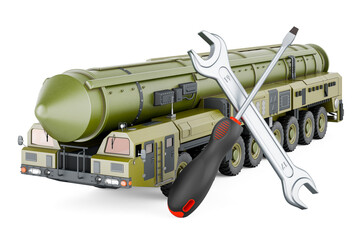 Canvas Print - Scud missile, mobile short-range ballistic missile system with screwdriver and wrench. 3D rendering