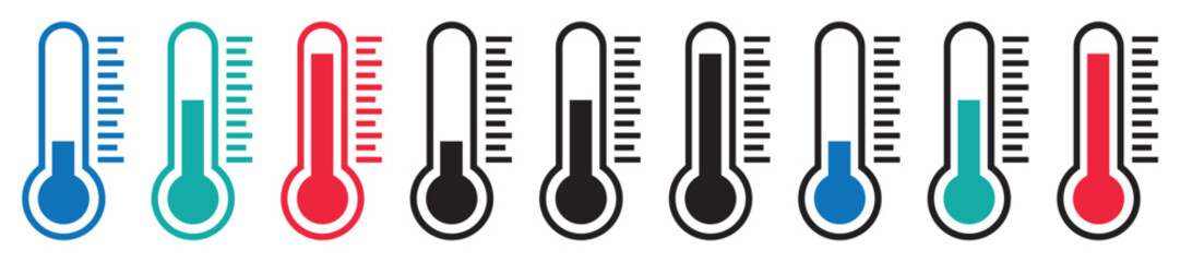 Wall Mural - set of temperature icons. vector thermometer showing the temperature. thermometer symbols, temperatu