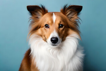 Wall Mural - Shetland Sheepdog on light blue background