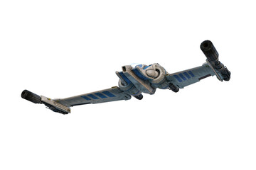 Wall Mural - Fantasy science fiction space ship flying overhead. Isolated 3D rendering.