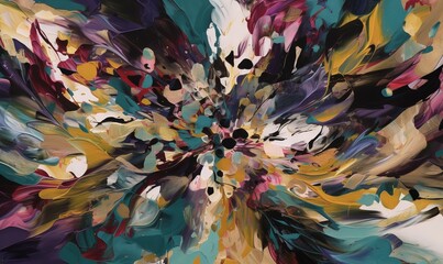  an abstract painting of a flower with many colors and shapes on it's petals, with a white background and a black, yellow, red, blue, green, purple, white, black, red design.  generative ai