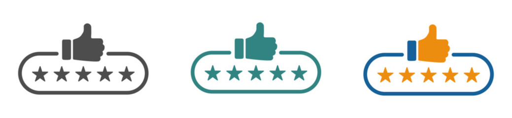 Customer product rating with five stars vector icons set